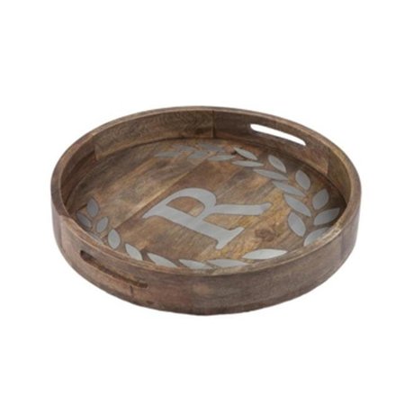 THE GERSON COMPANIES Gerson 93492 Heritage Collection Mango Wood Round Tray with Letter R 93492